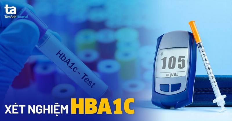 Hình ảnh minh họa xét nghiệm HbA1c và ống máu, thể hiện quá trình đo đường huyết trung bình